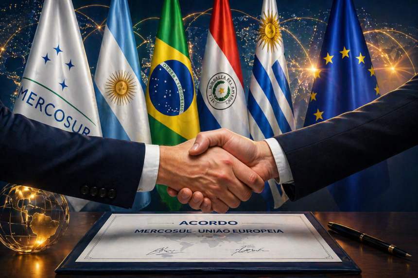 Acordo histórico entre Mercosul e União Europeia entra em vigor provisoriamente nesta sexta-feira Acordo histórico entre Mercosul e União Europeia entra em vigor provisoriamente nesta sexta-feira